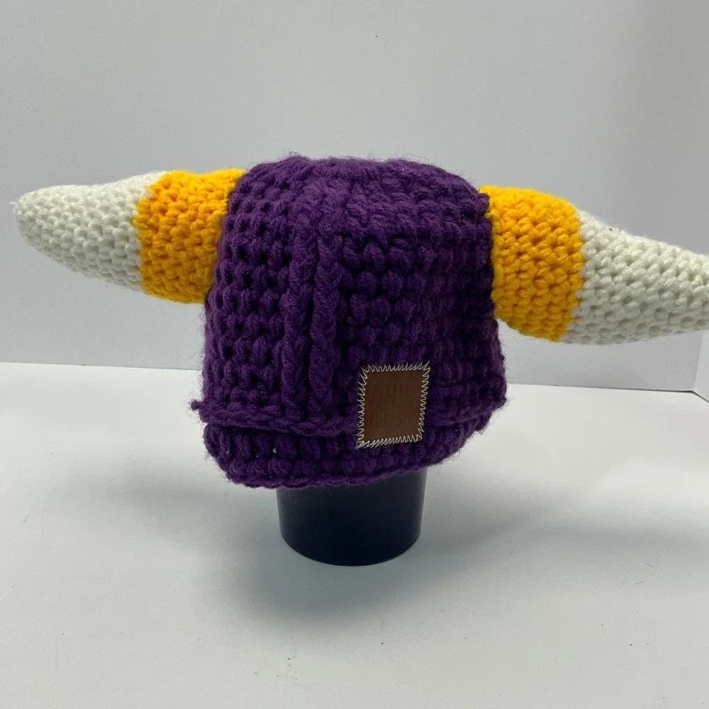Handmade Minnesota Vikings Kids Stocking Hat with Horns Purple Gold Crochet Knit